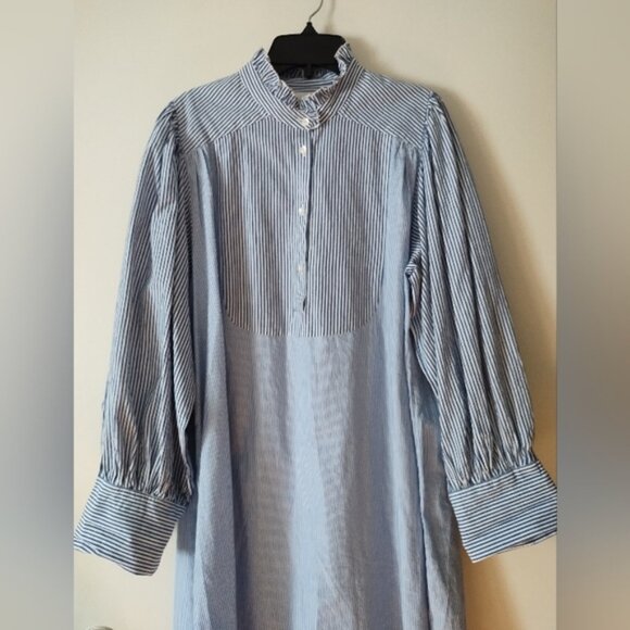 Antik Batik Polette Blue + White Cotton Poplin Dress M - Picture 6 of 10